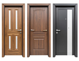 Naklejka premium Set of Closed Entrance Doors with Handles, Isolated on Transparent PNG Background for Home Interior