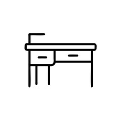 Handdrawn desk with drawers a top shelf in outline on a furniture office