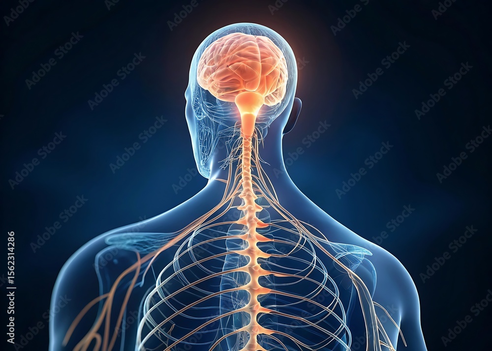 Poster a human nervous system is displayed with the brain and spinal cord highlighted