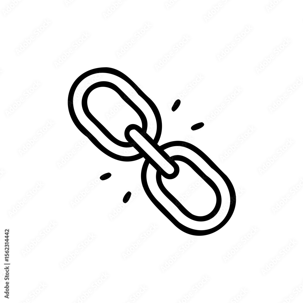 Poster handdrawn a broken chain link with stylized fracture elements on connection disconnect