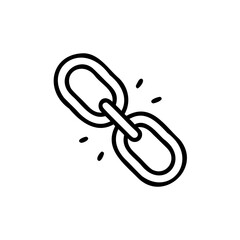 Handdrawn a broken chain link with stylized fracture elements on connection disconnect
