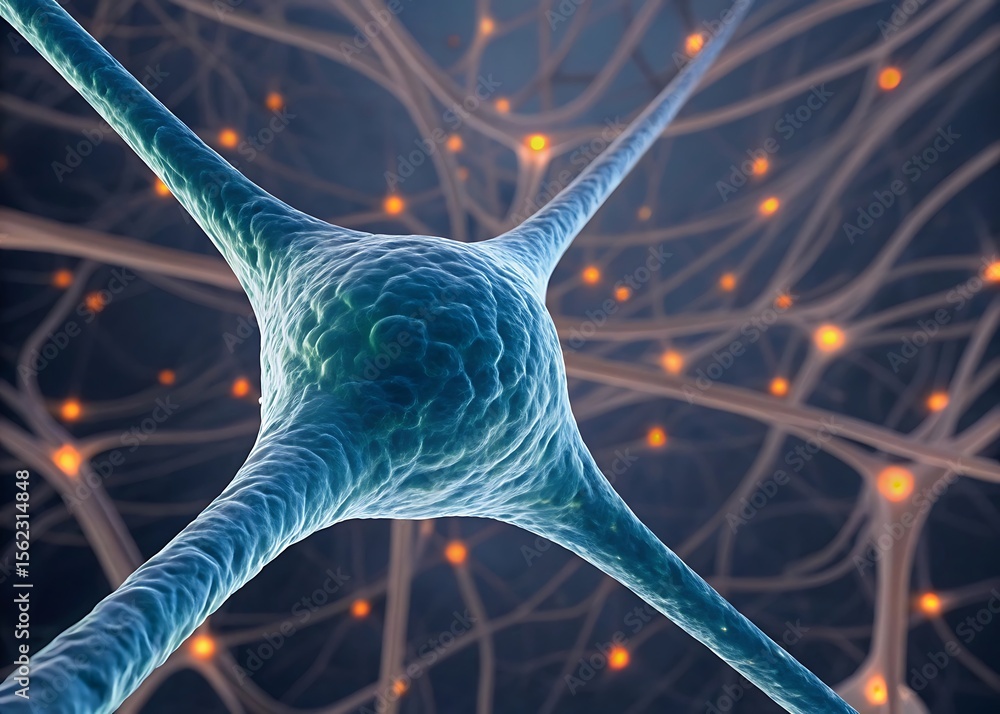 Poster a closeup view of a neuron shows its intricate structure and connections