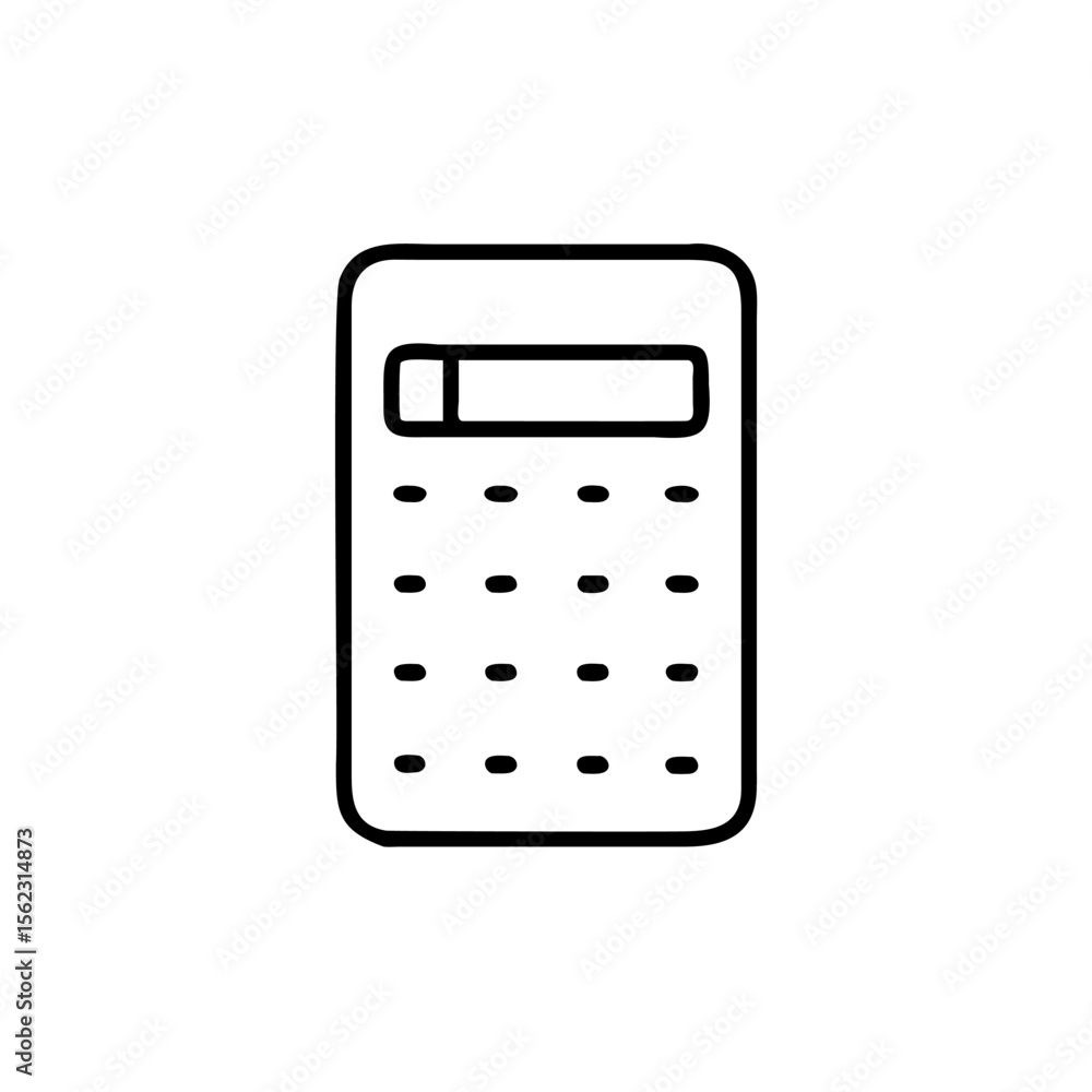 Poster handdrawn calculator icon with display button grid on math calculation