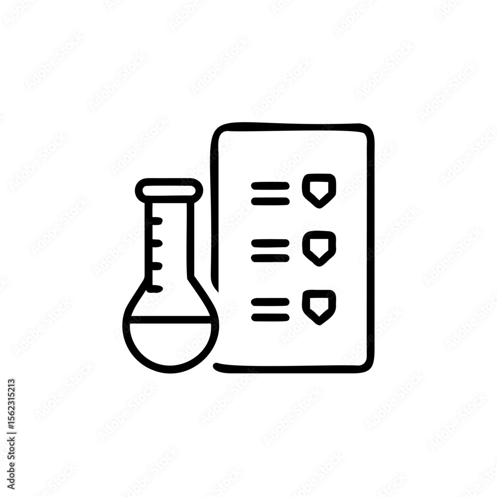 Aufkleber handdrawn line art a flask checklist on a laboratory concept beaker science