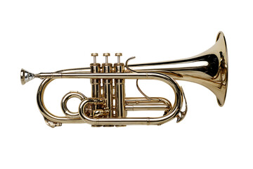 Naklejka premium Close up of a golden cornet on black background