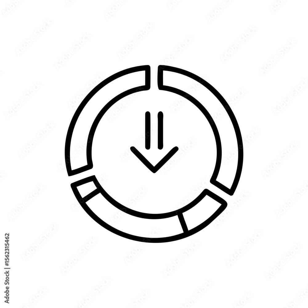 Poster circle with arrow pointing down inside a handdrawn segmented ring on vector