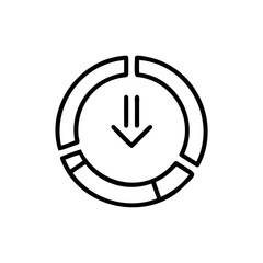 Circle with arrow pointing down inside a handdrawn segmented ring on vector