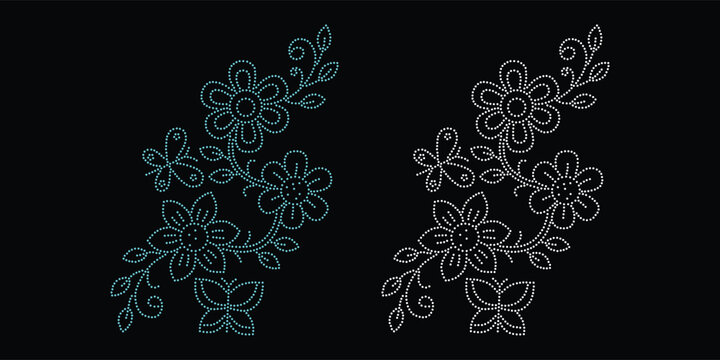 Rhinestone hotfix transfer design.Abstract beautiful glitter appliqu&eacute; rhinestone motif vector design, Unique modern rhinestone flower vector design,