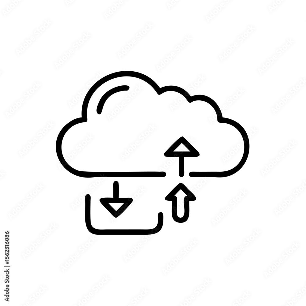 Poster cloud icon with upward downward arrows representing data transfer storage upload