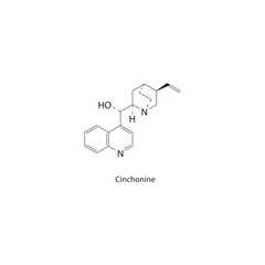 Cinchonine skeletal structure. Alkaloid compound schematic illustration. Simple diagram, chemical formula.
