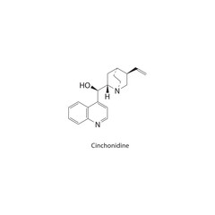Cinchonidine skeletal structure. Alkaloid compound schematic illustration. Simple diagram, chemical formula.
