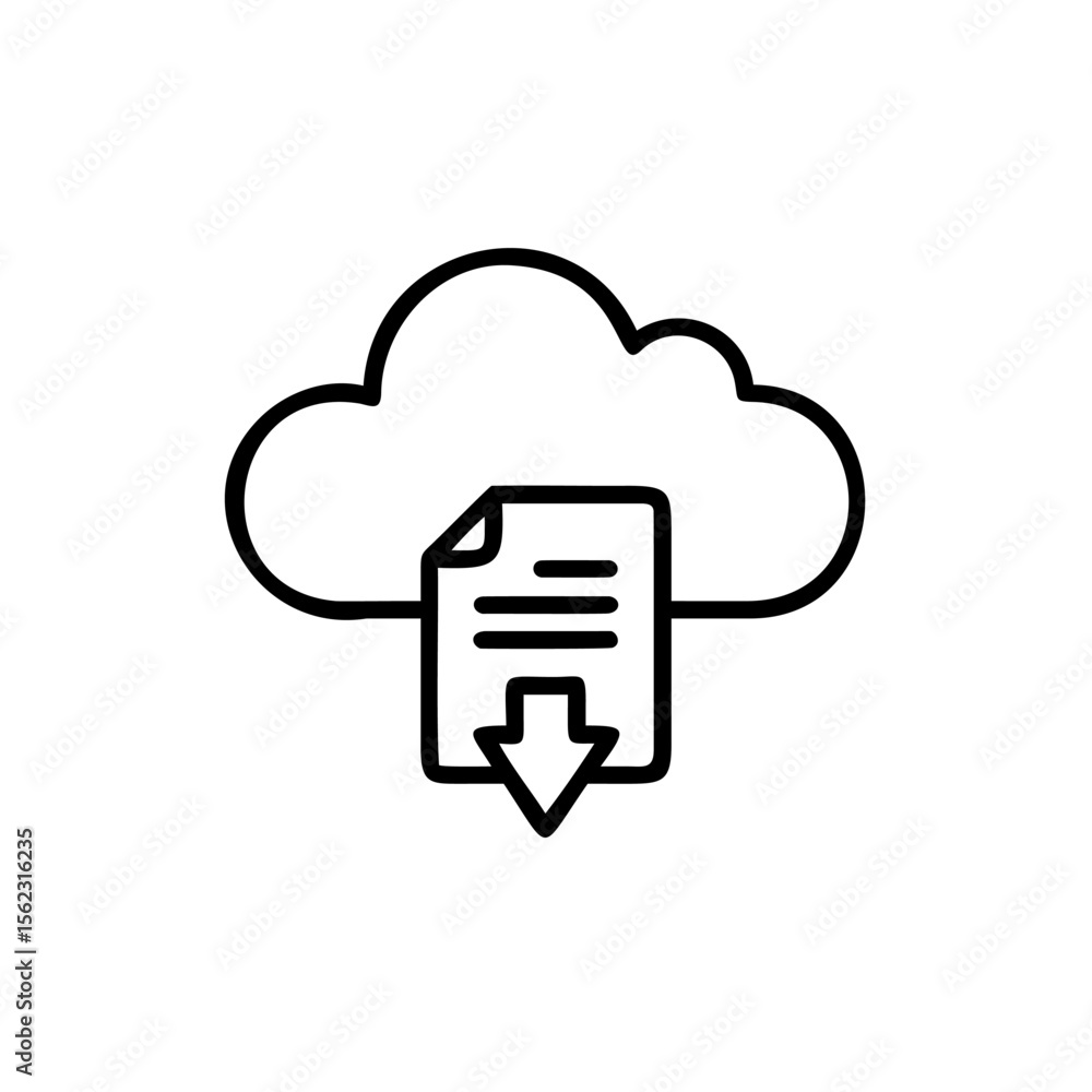 Poster cloud icon with document downward arrow representing data download on file