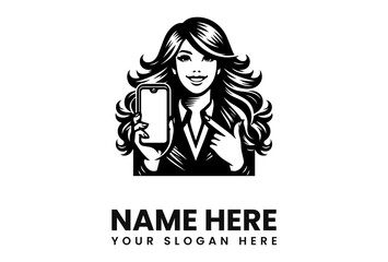 Stylish woman with flowing hair proudly displays a smartphone, suggesting connection and communication.