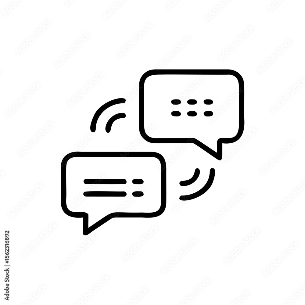 Poster outlined speech bubbles with text dots connected by curved lines on chat communication