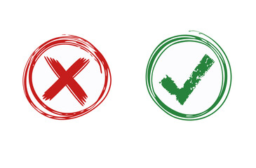 Hand-Painted Red 'X' and Green Checkmark Symbols on White Background – Bold Brushstroke Graphic for Decision-Making Concepts