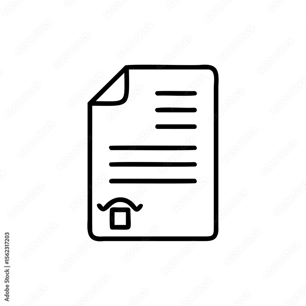 Poster handdrawn a document with lines a signature on a paper contract