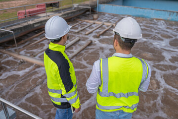 Environmental engineers work at wastewater treatment plants,Water supply engineering working at...