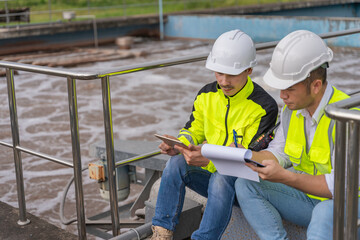 Environmental engineers work at wastewater treatment plants,Water supply engineering working at...