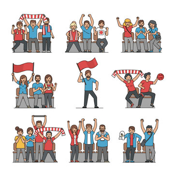 Cheering Crowd: Diverse Fans with Flags, Scarves, and Enthusiastic Gestures