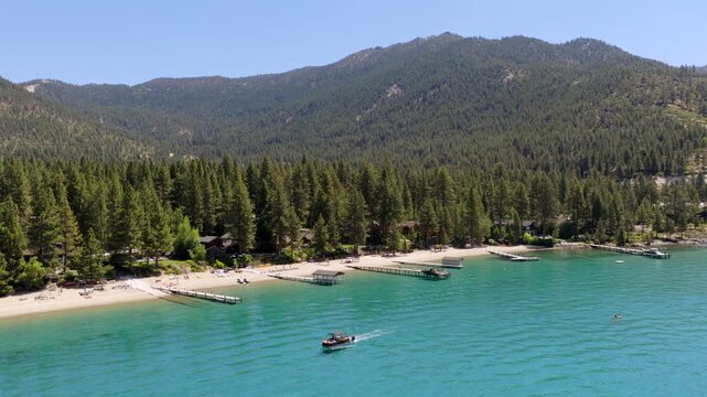 Lake Tahoe - Aerial Follow Over Boat Along Incline Village Shoreline