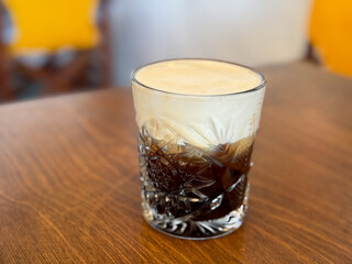 Freddo Cappuccino Greek iced coffee drink with espresso and cold frothy milk close up