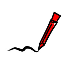 Red marker pen with trailing line in playful doodle style