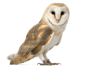 full body common barn owl tyto albahead isolated on white background  PNG, ai generated