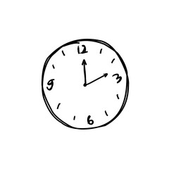 Clock icon in simple hand-drawn style, for schedules, infographics, and educational materials.