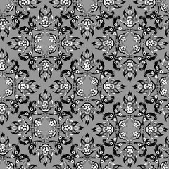 Ceramic tile seamless pattern design. Royal ornament pattern in  gray black colors.
