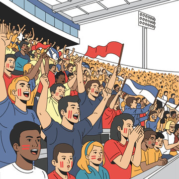 Ecstatic Stadium Crowd with Painted Faces Cheering