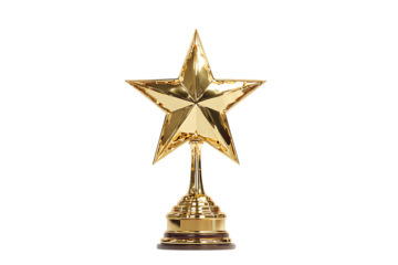 Gold star trophy award. Success, victory, achievement.