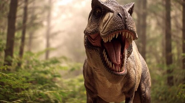 A tyrannosaurus rex dinosaur in its natural prehistoric habitat