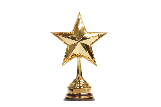 Gold star trophy award. Success, victory, achievement.