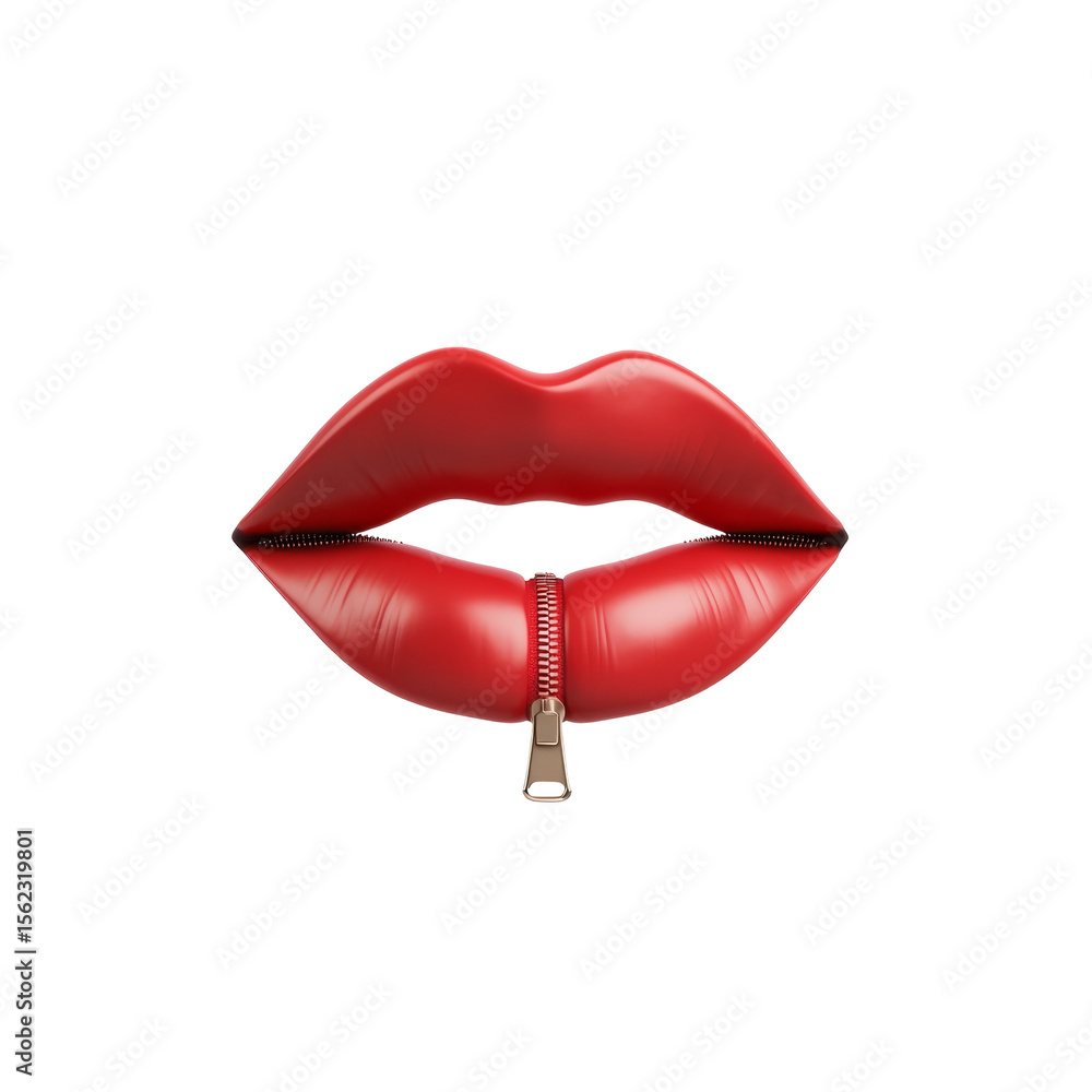 Poster red lips with zipper concept on black background for unique design