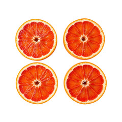 Fresh Citrus Fruit Display with Vibrant Sections of Juicy Orange and Red Grapefruit Slices on White Background