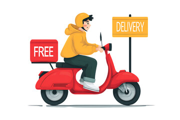 Scooter delivery boy with a free delivery box.