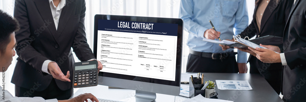 Poster digital legal contract provide terms and conditions document on computer screen ready for online dig