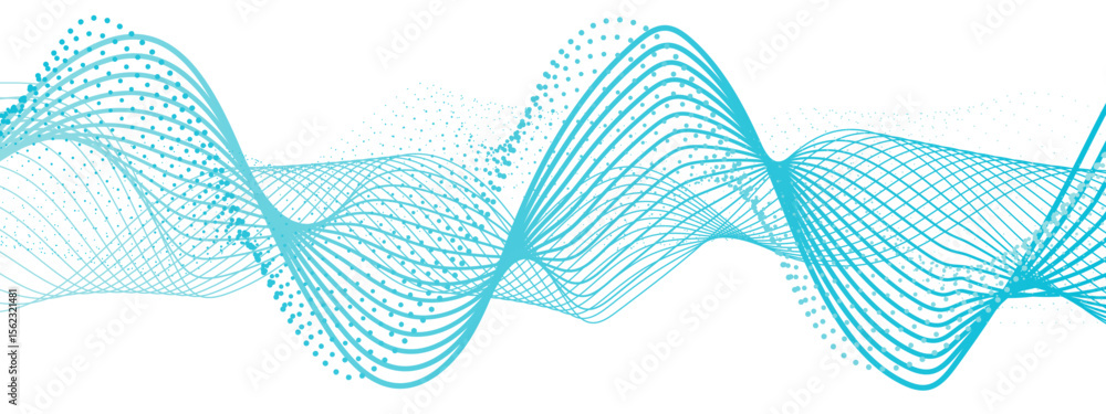 Aufkleber vibrant, abstract wave composition with smooth green and teal curved lines interwoven with dotted ha