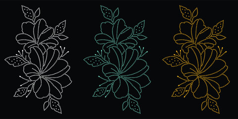 Rhinestone hotfix transfer design.Abstract beautiful glitter appliqué rhinestone motif vector design, Unique modern rhinestone flower vector design,