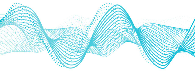 Vibrant, abstract wave composition with smooth green and teal curved lines interwoven with dotted halftone patterns. Dynamic sense of motion and depth using line thickness with futuristic branding