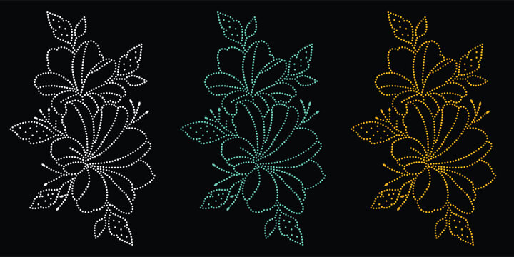 Rhinestone hotfix transfer design.Abstract beautiful glitter appliqu&eacute; rhinestone motif vector design, Unique modern rhinestone flower vector design,