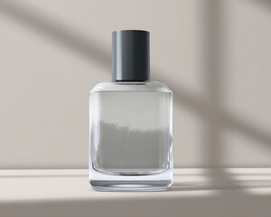 Rectangular perfume bottle, clear glass, dark cap