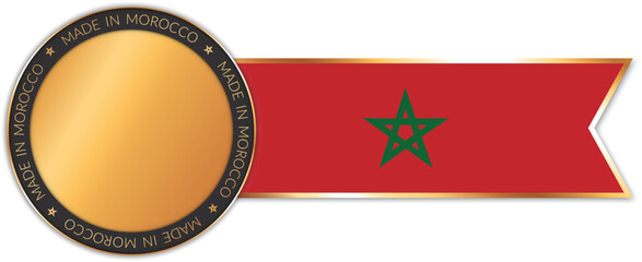 round MADE IN MOROCCO gold colored banner with ribbon banner with Morocco flag