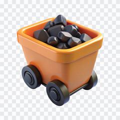 3D Minecart Full of Coal Icon | Mining Transport, Underground Resource Extraction Symbol