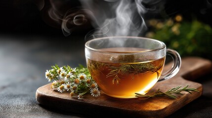 Fototapeta premium Steaming Herbal Tea with Chamomile