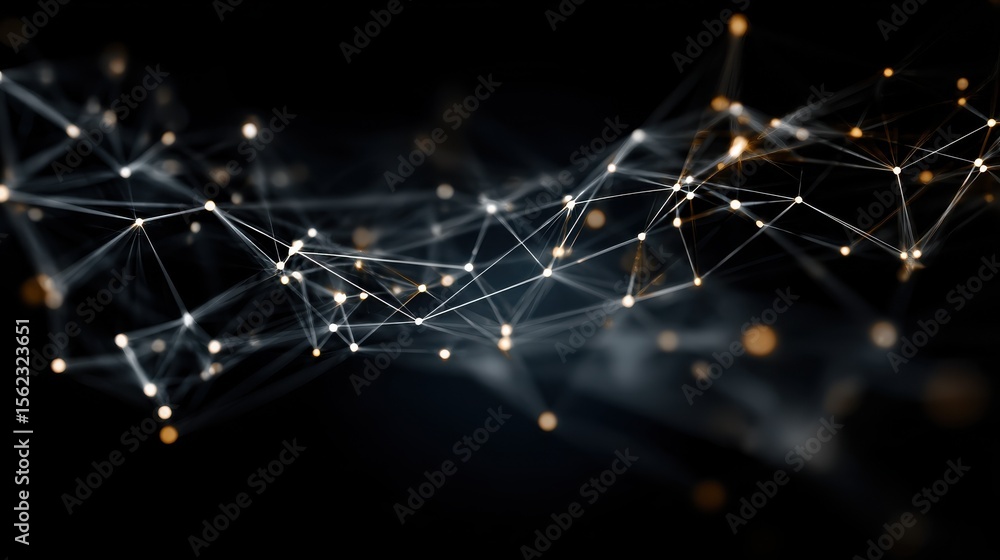 Poster background with network of thin line and dots, representing connection and coll.
