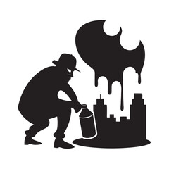 Graffiti Artist Painting Wall Silhouette