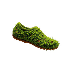 Unique Green Shoe Design Covered in Grass and Plants for Nature and Eco-Friendly Themes