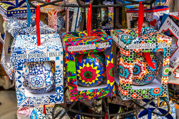 New Year and Christmas fur-tree balls for sale in Albufeira, Portugal, Algarve