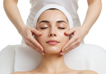 A woman receiving a facial massage isolated on transparent background